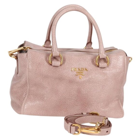 PRADA Hand Bag Leather 2way Pink Gold - Picture 1 of 14